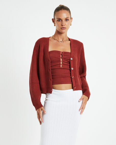 Nora Knit Cardigan Burnt Red