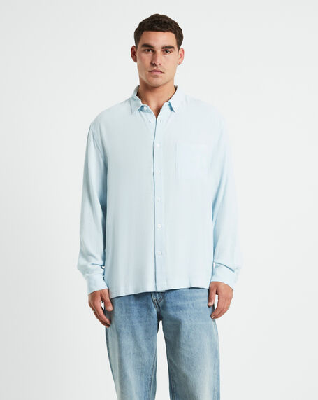Harrison Linen Long Sleeve Shirt in Sky Blue