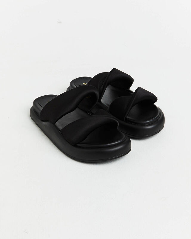 Therese Satin Slides in Black, hi-res image number null