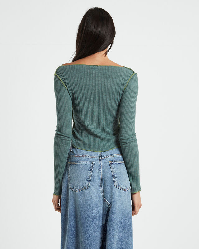 BDG Cut Out Long Sleeve Top Green, hi-res image number null
