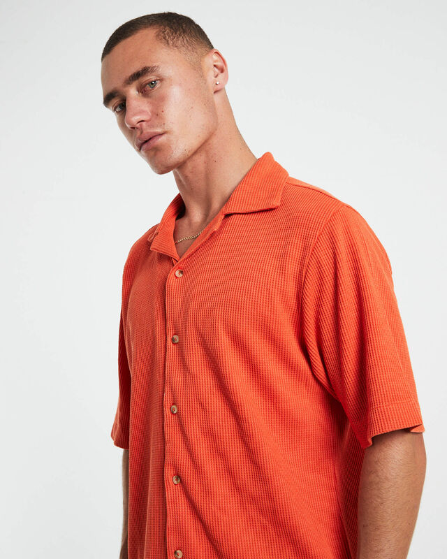 Waffle Bowler Short Sleeve Shirt in Orange, hi-res image number null