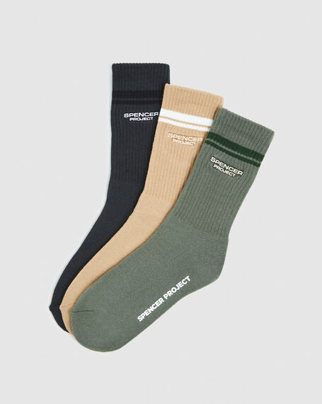 Burnside Socks 3pk Desert/Charcoal/Green