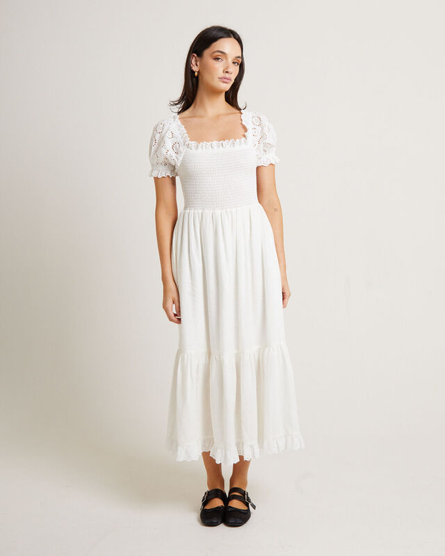 Greta Lace Midi Dress in White, hi-res image number null