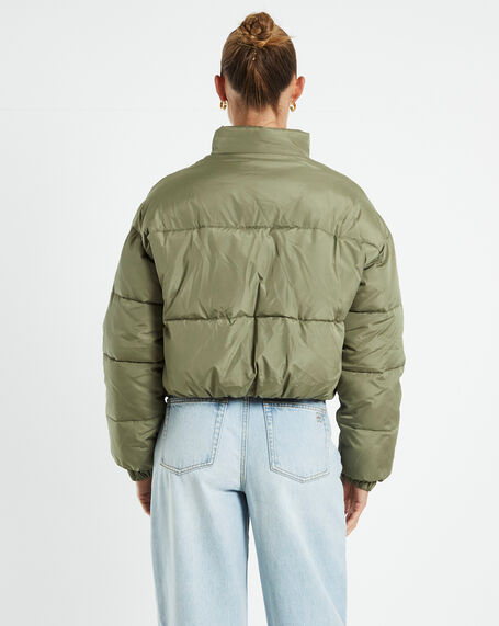 Casey Cropped Puffer Jacket Sage Green