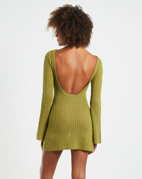 Alora Sheer Pointelle Knit Dress Green