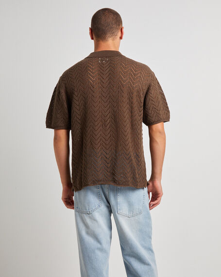 Blaxland Knit Short Sleeve Shirt in Brown