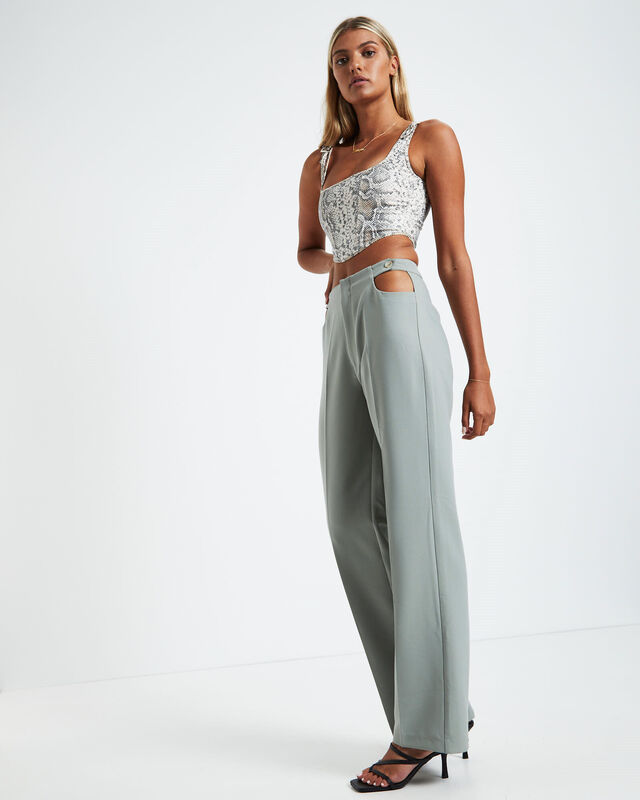 Lori Cut Out Tailored Pants Green, hi-res image number null