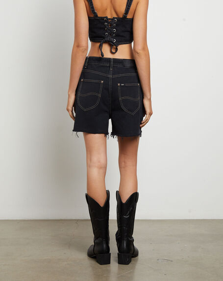 High Relaxed Denim Shorts in Hollaback Black