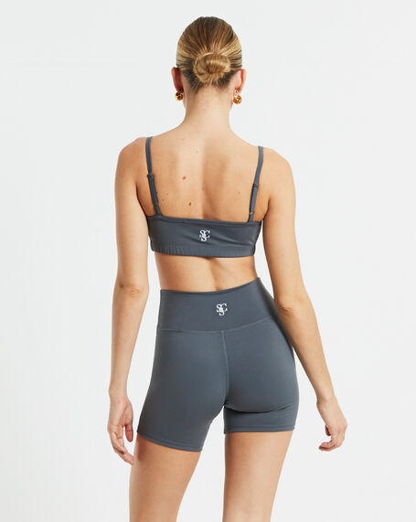 Sports Strappy Vrop Top in Charcoal Grey