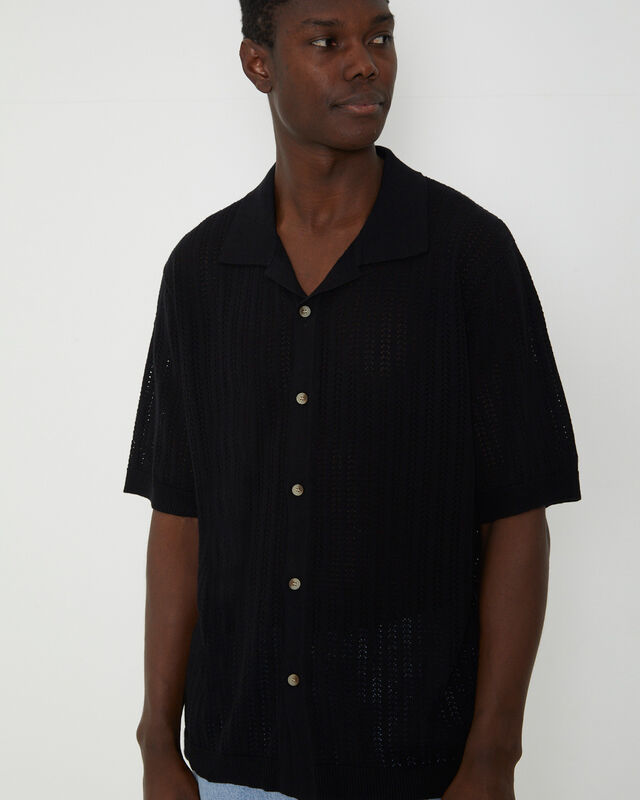 Bowler Knit Short Sleeve Shirt in Black, hi-res image number null