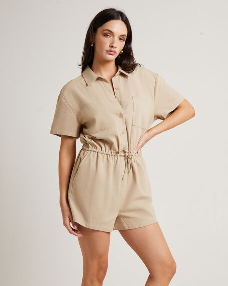 Shelly Short Sleeve Playsuit in Oat