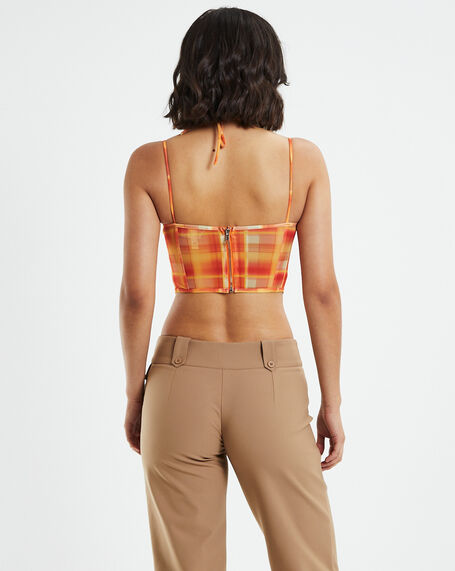 Viccy Strappy Cross Front Corset Check Orange