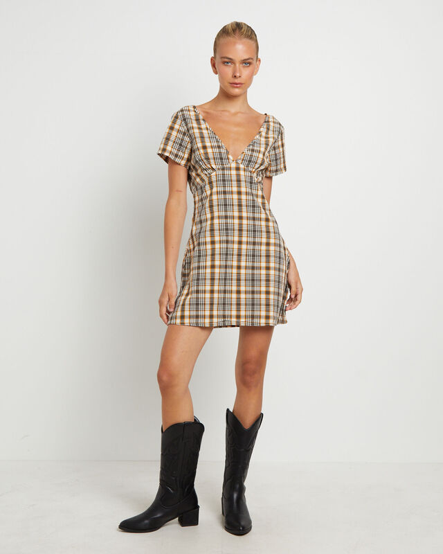Check Out Recycled Tea Mini Dress in Moonbeam Check, hi-res image number null