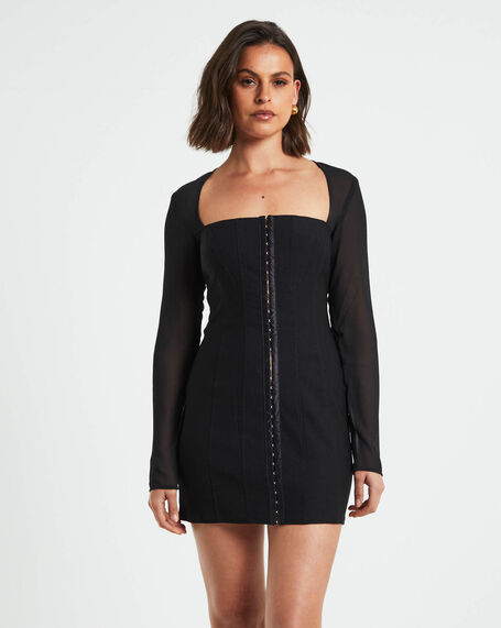 Orson Hook Front Panelled Dress Black