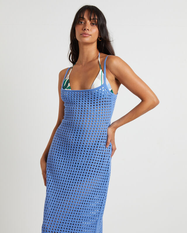 Calypso Crochet Midi Dress in Sea Blue, hi-res image number null