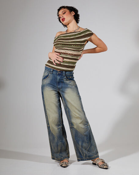 Wing Print Studded Low rise Colossus Jeans