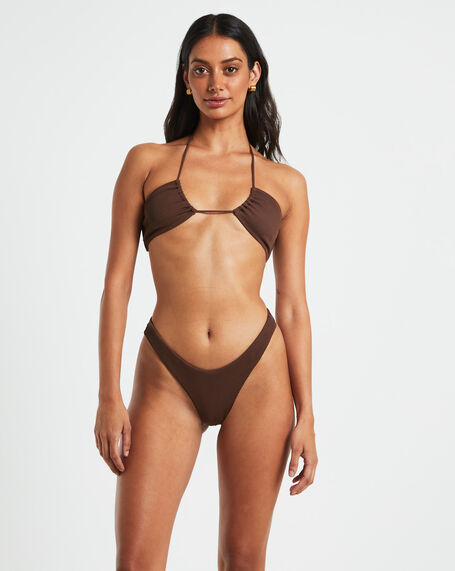 Rib Cross Front Bikini Top in Chocolate Brown