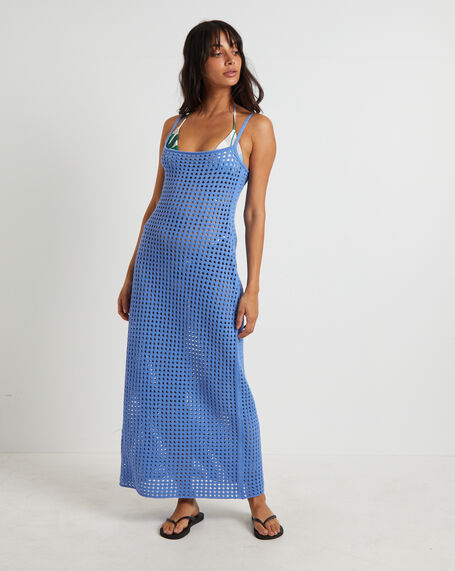 Calypso Crochet Midi Dress in Sea Blue