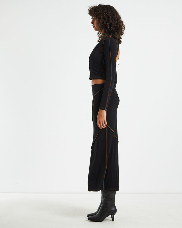 Amelie Slinky Contrast Long Sleeve Top Black, hi-res image number null