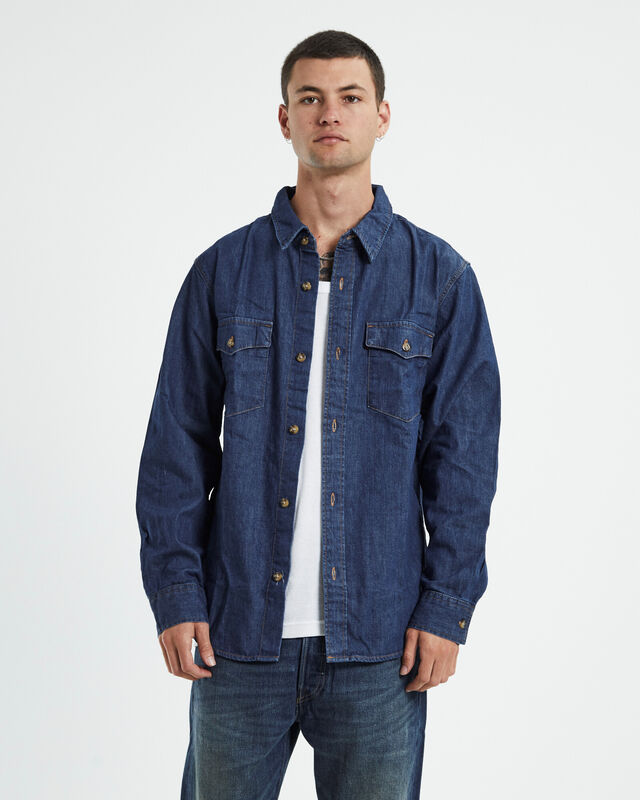 Relaxed Fit Western Long Sleeve Shirt Revere Blue, hi-res image number null