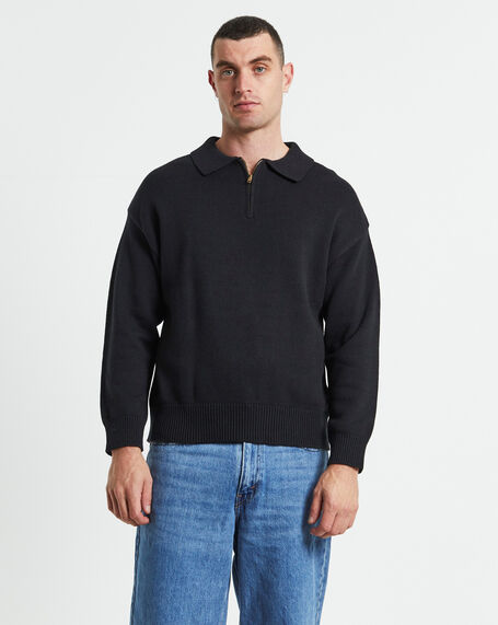 Relaxed Cable Knit Zip Through Black