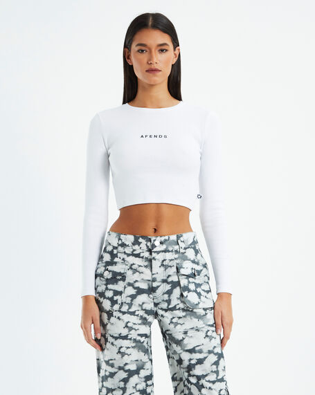 Boundless Recycled Cropped Rib Long Sleeve Top White