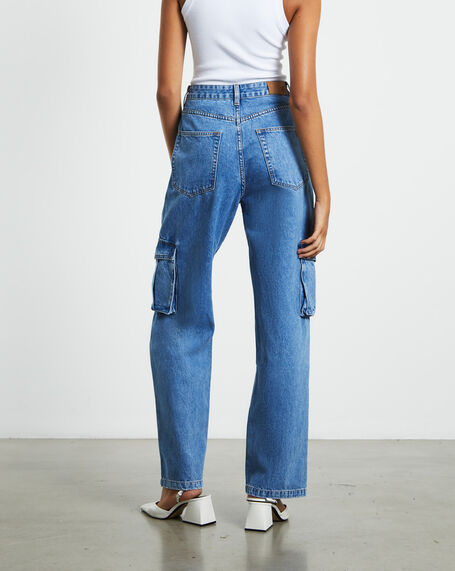 Rumour Baggy Denim Cargo Jeans Saturated Blue