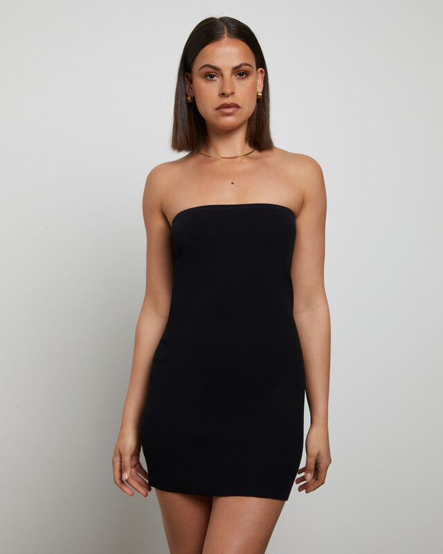 Luxe Knitted Bandeau Mini Dress in Black, hi-res image number null