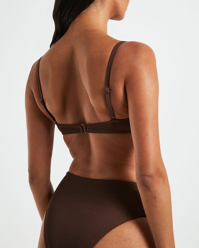 Rib Cut Out Underwire Bikini Top in Chocolate Brown, hi-res image number null