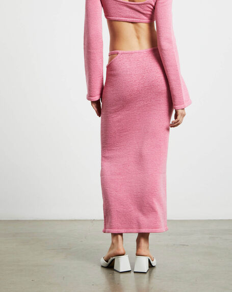 Mika Knit Strap Midi Skirt in Strawberry Pink