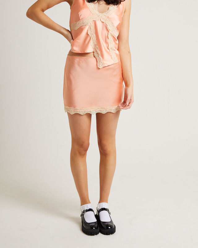 Sylvie Lace Slip Mini Skirt in Coral, hi-res image number null