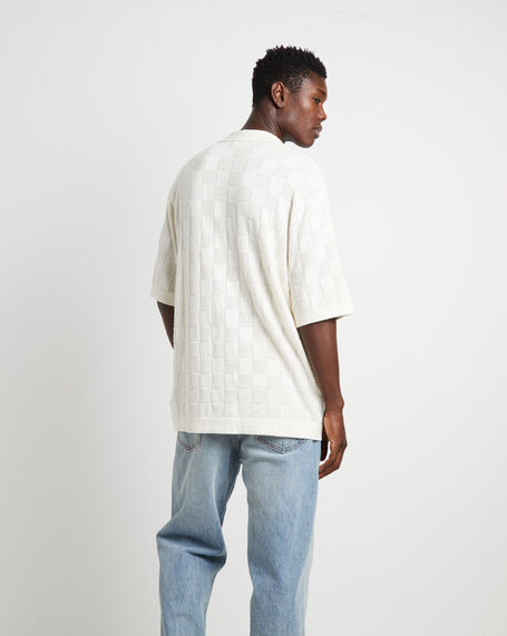 Checker Knit Short Sleeve Shirt in Natural