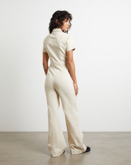 Nikki Denim Maxi Boiler Suit in Cream
