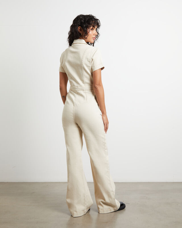 Nikki Denim Maxi Boiler Suit in Cream, hi-res image number null