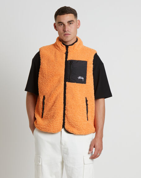 Reversible Stock Sherpa Vest Jacket in Orange