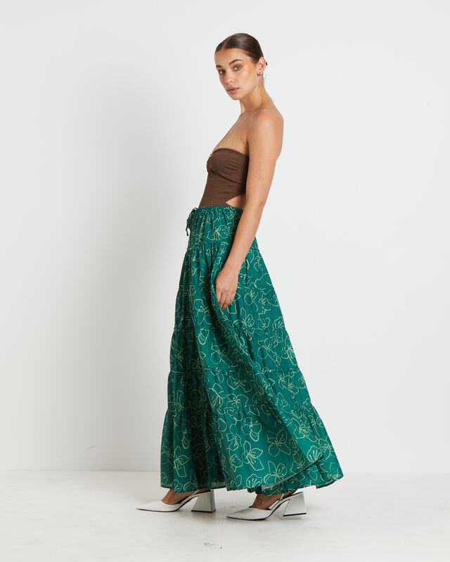 Alfie Maxi Skirt in Relaxed Floral Green, hi-res image number null