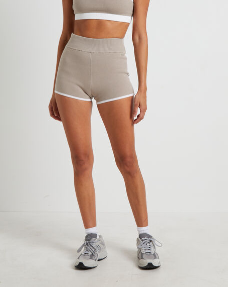 Kay Knit Contrast Hot Shorts in Biscuit Beige