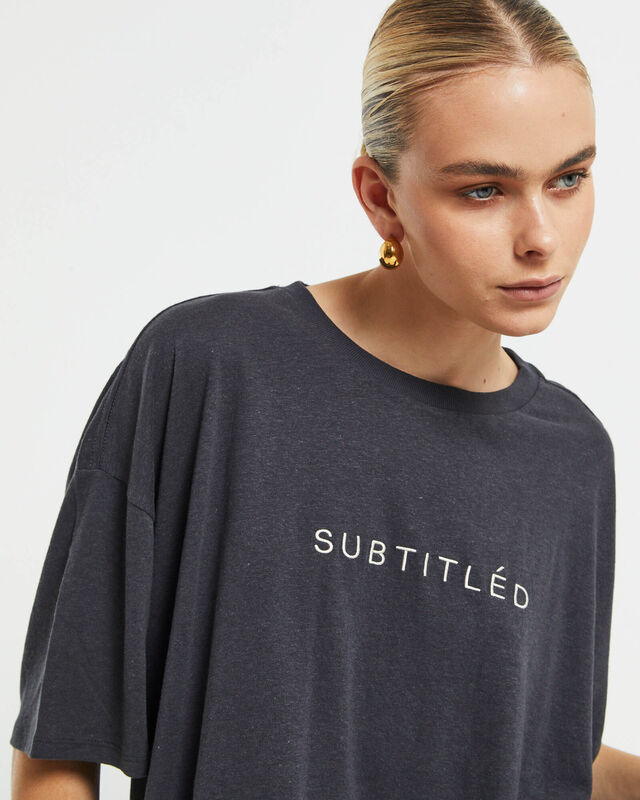 State Linen Oversized Short Sleeve T-Shirt in Charcoal, hi-res image number null