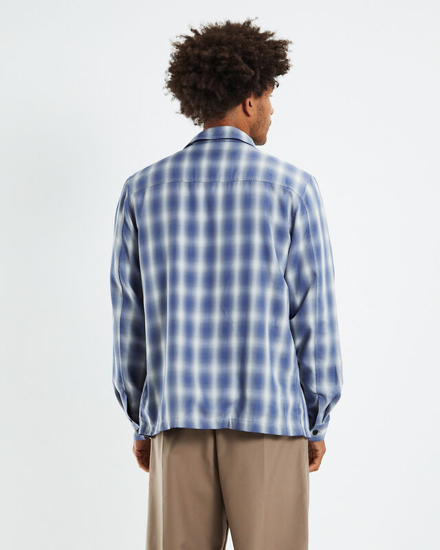 Shadow Plaid Zip Up Long Sleeve Shirt Blue, hi-res image number null