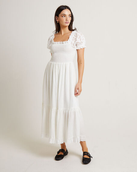 Greta Lace Midi Dress in White