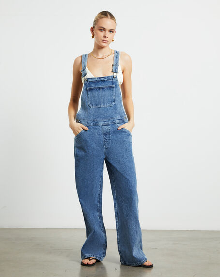Jadey Denim Relaxed Overalls in Mid 90's Blue