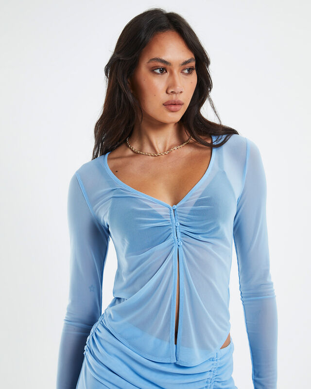 Megan Mesh Corset Long Sleeve Shirt Blue, hi-res image number null