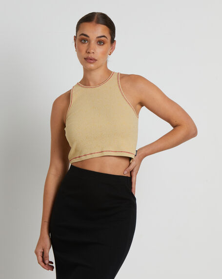 Dandy Pearly Recycled Rib Cropped Singlet in Camel