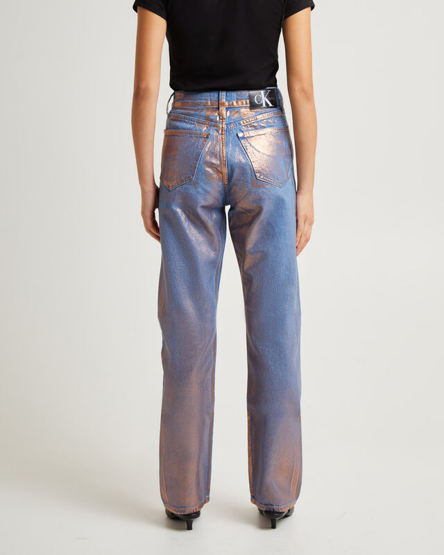High Rise Straight Metallic Jeans, hi-res image number null