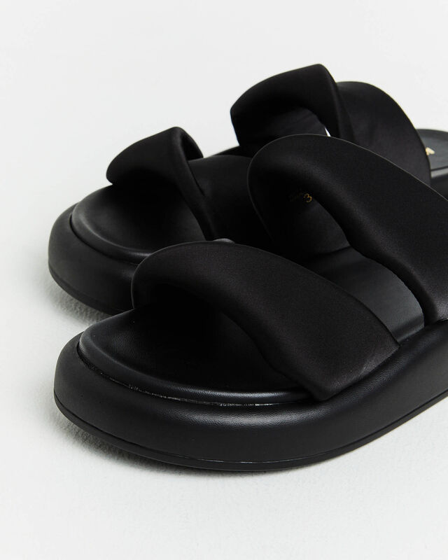 Therese Satin Slides in Black, hi-res image number null