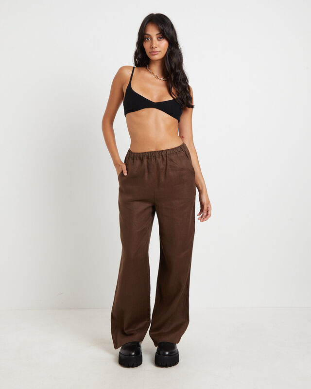 Kai Linen Draw Pants in Brown, hi-res image number null
