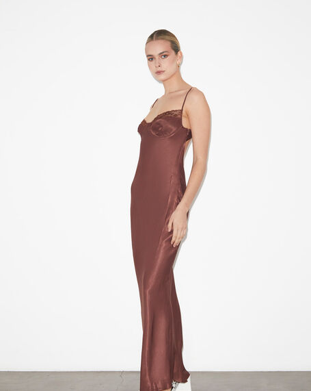 Heidi Lace Underwire Slip Maxi Dress in Chocolate Brown