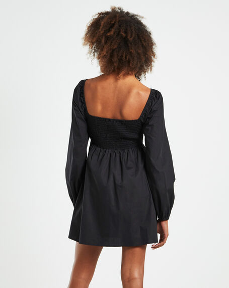Krupi Shirred Poplin Mini Dress Black