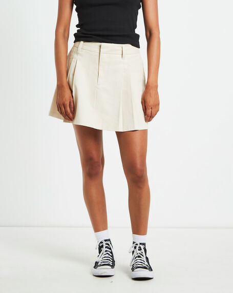 Pleated Mini Skirt in Dove Beige