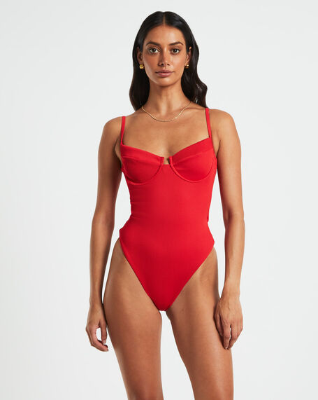 Rib Underwire One Piece in Red
